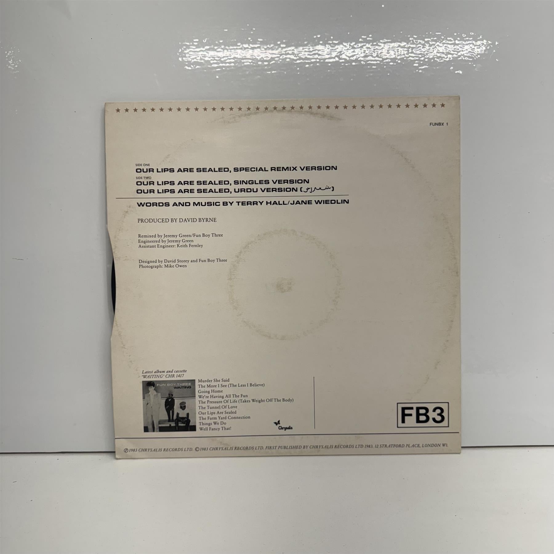 Fun Boy Three - Our Lips Are Sealed (Special Remix Version) 12" Vinyl Single